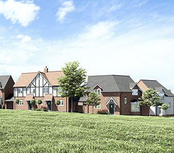 Residential street view with crafted homes